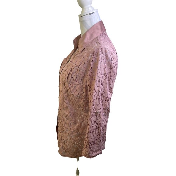 Halo Button Down Lace Blouse Small Dusty Pink Lace - Picture 3 of 8